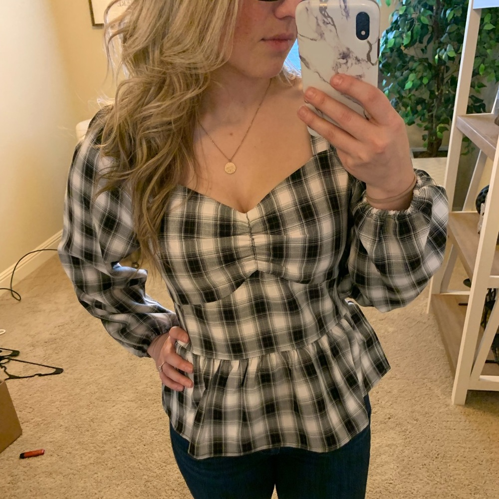 Pleione Gingham Print peplum top